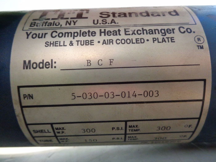 ITT Standard BCF Shell and Tube Heat Exchanger, Copper Tubes, 5-030-03-014-003