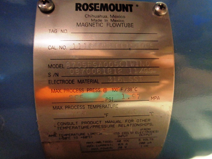 ROSEMOUNT MAGNETIC FLOW TUBE 8705FSA005C1W1NO