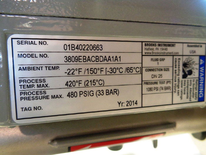 BROOKS MT3809 1" 300# VARIABLE AREA FLOW METER 3809EBACBDAA1A1