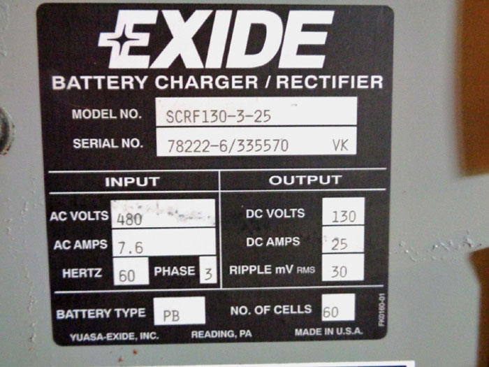 EXIDE BATTERY CHARGER / RECTIFIER SCRF130-3-25