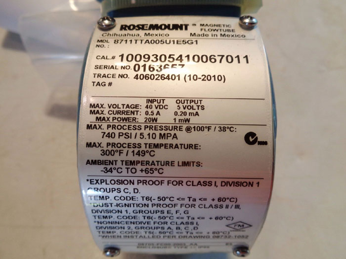 ROSEMOUNT MAGNETIC FLOW TUBE - 8711TTA005U1E5G1