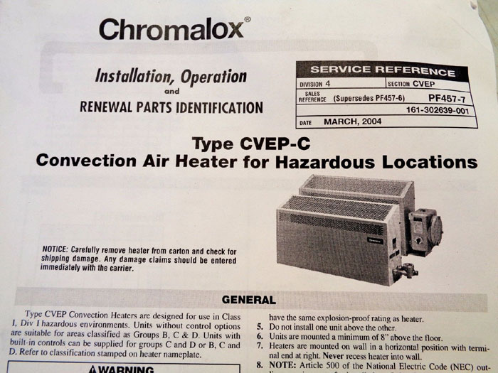 CHROMALOX CONVECTION AIR HEATER CAT#: CVEP-C-36-43-00-00, PART#: 003-304647-907