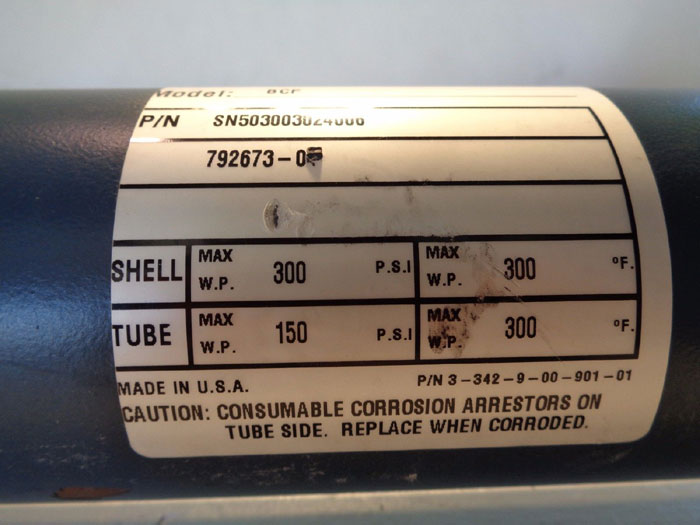 ITT Standard BCF Shell and Tube Heat Exchanger, Copper Tubes, SN503003024006