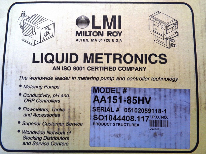 LMI MILTON ROY ELECTROMAGNETIC DOSING PUMP AA151-85HV