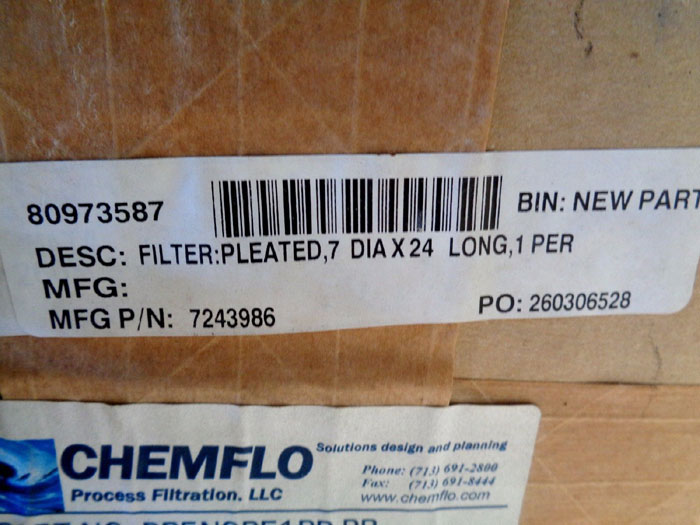 LOT OF (4) CHEMFLO PLEATED FILTER # PP5N2PE1PP-PB