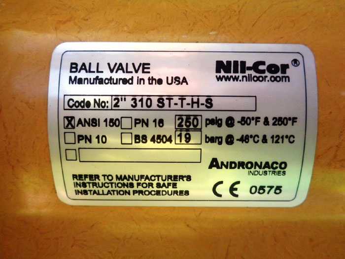 NIL-COR 2" 150# FIBERGLASS FLANGED BALL VALVE 2" 310 ST-T-H-S