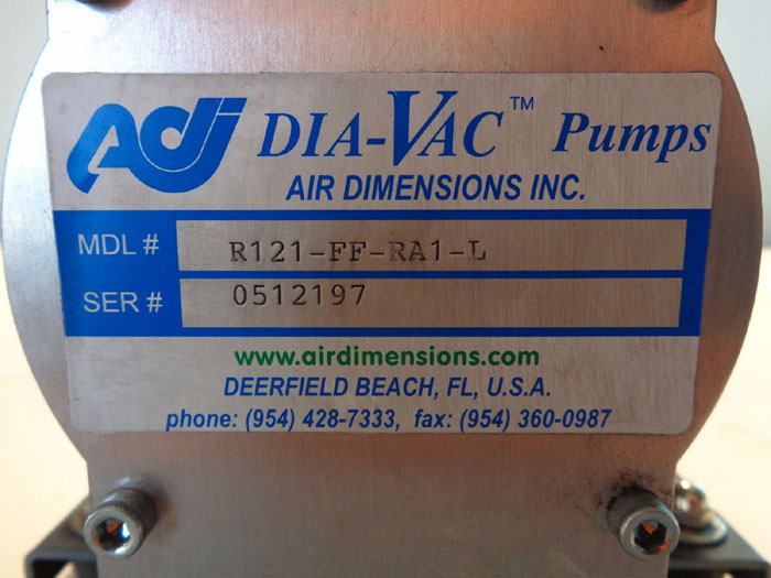 AIR DIMENSIONS DIA-VAC PUMP, MODEL#: R121-FF-RA1-L