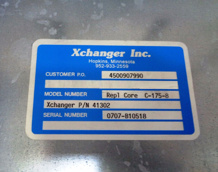 XCHANGER INC. HEAT EXCHANGER REPLACEMENT COIL CORE C-175-8, PART#: 41302