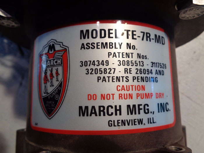 MARCH MFG. PHASE MAGNETIC DRIVE PUMP MODEL#: TE-7R-MD, W/ MARATHON MOTOR