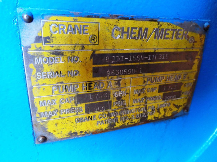 CRANE CHEM METER PUMP, MODEL# 8 11I-15SM-ITE315