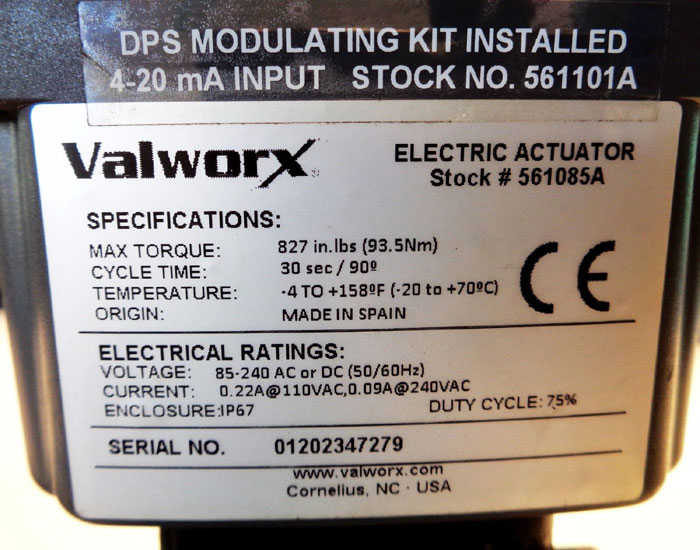 VALWORX 2" CF8M 3-WAY ACTUATED BALL VALVE W/ CPVC FLANGES, #561085A, #561101A