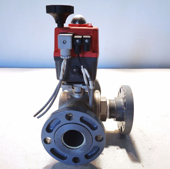 VALWORX 2" CF8M 3-WAY ACTUATED BALL VALVE W/ CPVC FLANGES, #561085A, #561101A