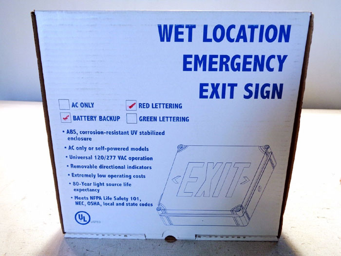 LOT OF (8) EXIT LIGHT CO. WET LOCATION EMERGENCY EXIT SIGN 