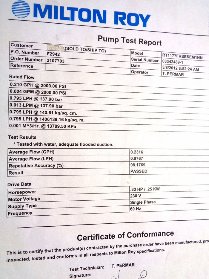 LMI MILTON ROY A & B METERING PUMP RT1177FRSESEM1NN W/ LEESON MOTOR