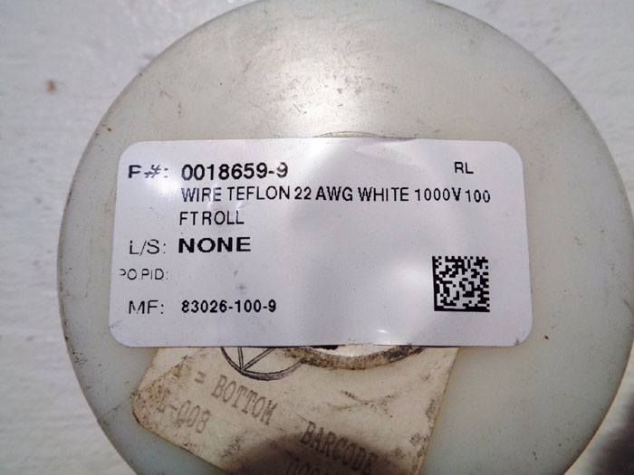 LOT OF (4) BELDEN SPOOLS OF WHITE TEFLON 22 AWG 1,000V WIRE, MODEL#: 83026-100-9