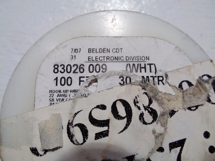 LOT OF (4) BELDEN SPOOLS OF WHITE TEFLON 22 AWG 1,000V WIRE, MODEL#: 83026-100-9