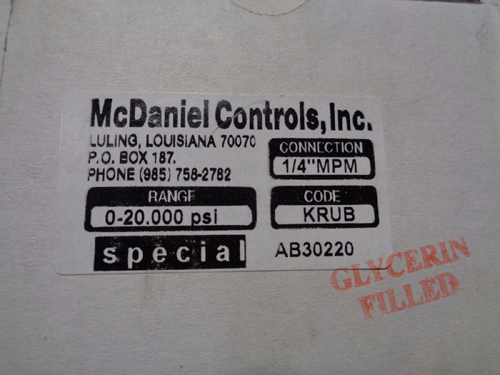 Lot of (2) McDaniel Controls 2.5" Gauge W/ 20,000 PSI, Filled, Code: KRUB