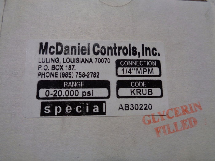 LOT OF (2) MCDANIEL CONTROLS 2.5" GAUGE W/ 20,000 PSI, FILLED, CODE: KRUB