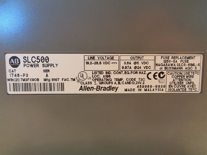 Allen Bradley SLC500 Power Supply  1746-P3