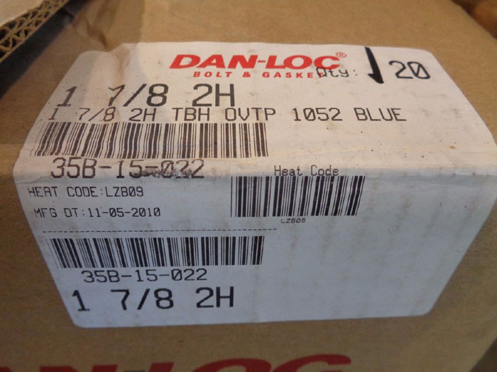 LOT OF (99) pcs of DAN-LOC 1-7/8" 2H TBH OVTP 1052 BLUE HEX NUTS 35B-15-032