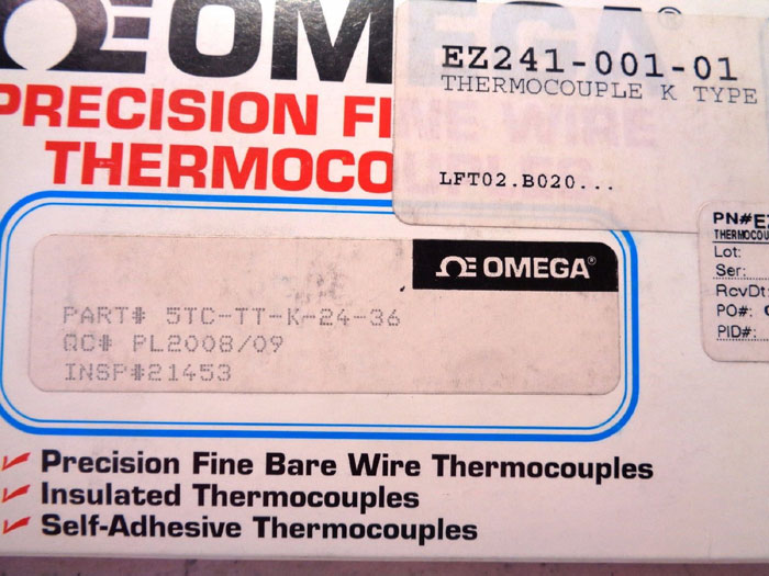 LOT OF (7) OMEGA 5-PACK K-TYPE THERMOCOUPLE WIRE, PN#: 5TC-TT-K-24-36