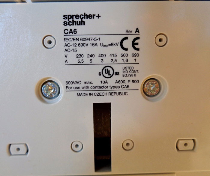 SPRECHER & SCHUH CA6 CONTACTOR, CA6-140-11-120B