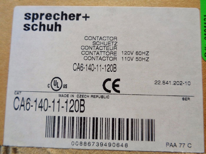 SPRECHER & SCHUH CA6 CONTACTOR, CA6-140-11-120B