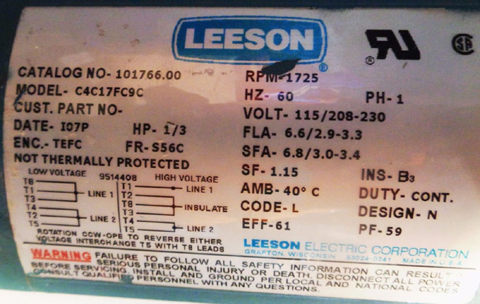 NEPTUNE PROPORTIONING PUMP 500-S-N3-T-TE1 W/ LEESON MOTOR C4C17FC9C, #101766.00