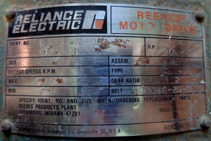 RELIANCE ELECTRIC REEVES MOTO DRIVE, ID#: R373449-001-YX R373449001