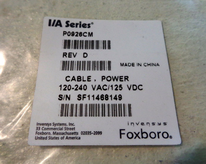 LOT OF (6) FOXBORO I/A SERIES POWER CABLE ASSEMBLY #P0926CM