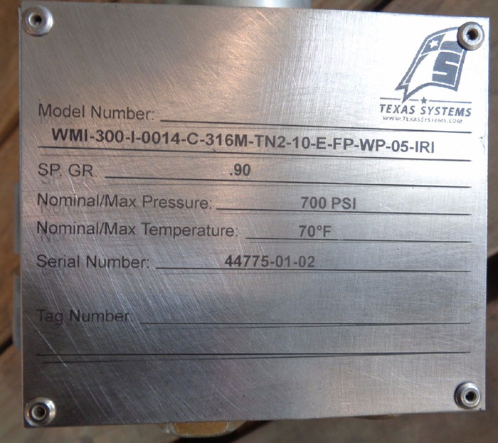 TEXAS SYSTEMS LIQUID LEVEL INDICATOR WMI-300-I-0014-C-316M-TN2-10-E-FP-WP-05-IRI