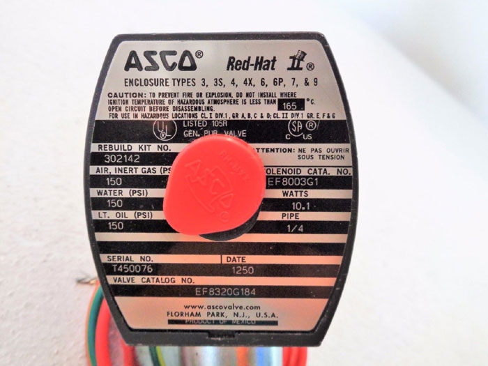 ASCO RED HAT 3-WAY SOLENOID VALVE EF8003G1/EF8320G184