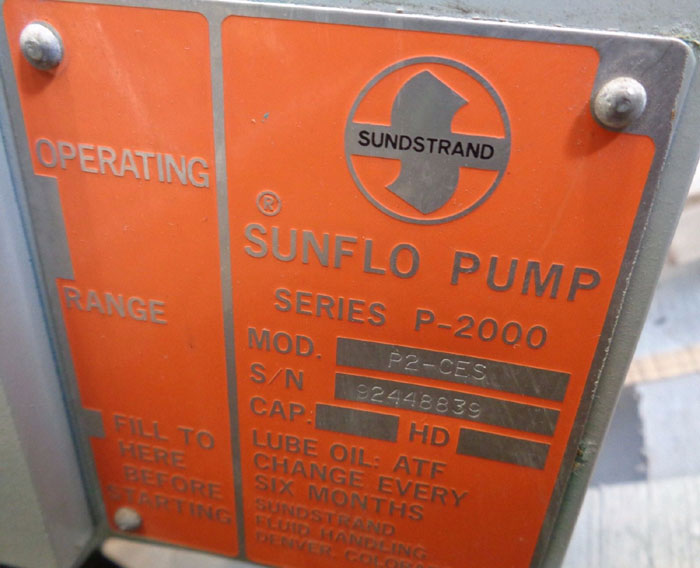 SUNDSTRAND 2" 300# SUNFLO PUMP SERIES P2000, MODEL#: P2-CES