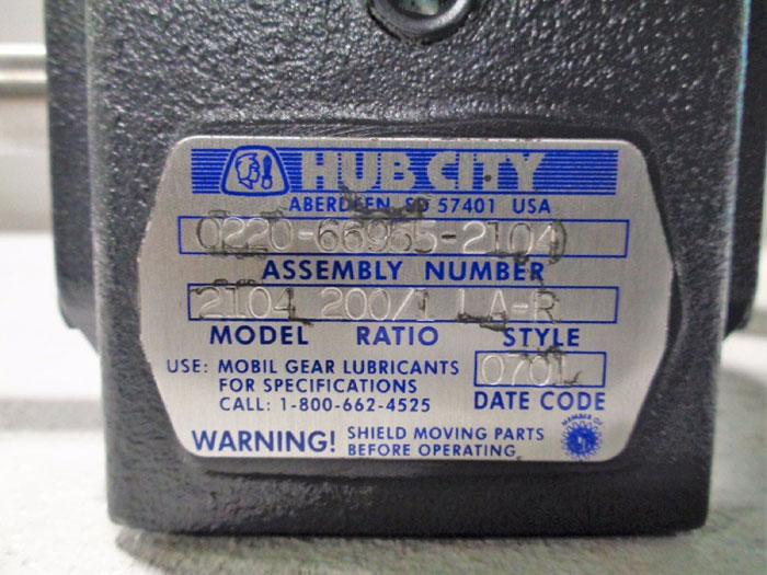 HUB CITY 2104 WORM GEAR SPEED REDUCER 0220-66955-2104