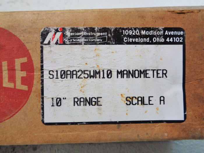 MERIAM INSTRUMENT 10" MANOMETERS U-TUBE 10AA25WM-10"