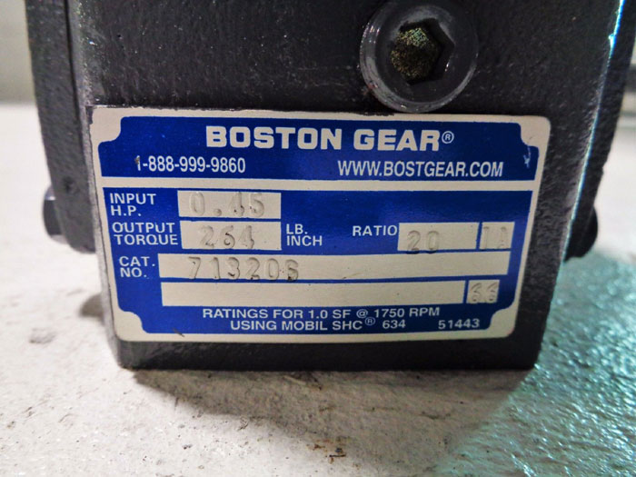 BOSTON GEAR 713-20-G SPEED REDUCER, 0.45 HP, Ratio 20:1