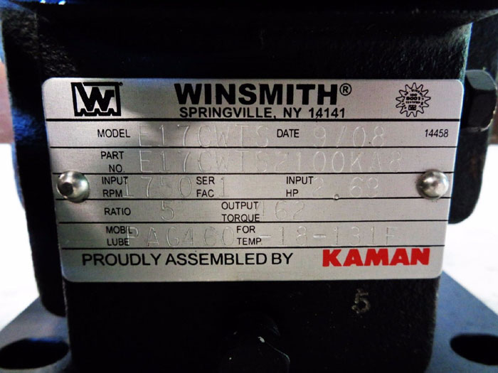 WINSMITH SE ENCORE E17 WORM GEAR SPEED REDUCER W/ WINGUARD E17CWTS2100KA8