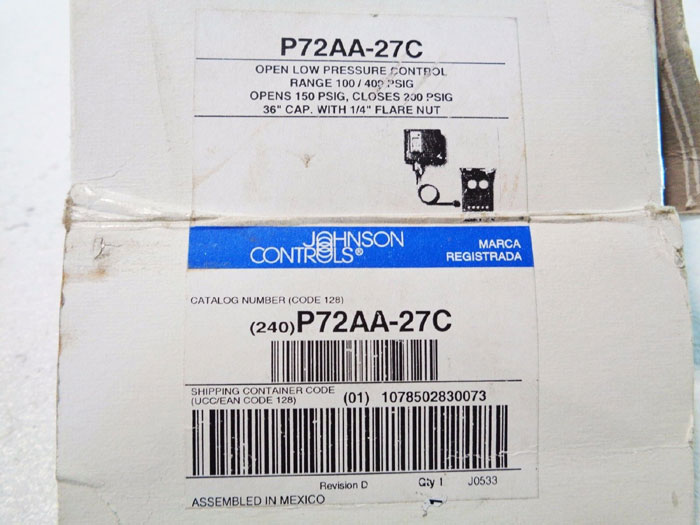 JOHNSON CONTROLS ALL RANGE PRESSURE CONTROLLER P72AA-27C