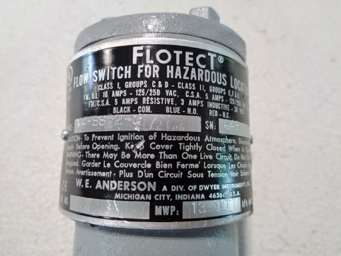 W.E. ANDERSON FLOTECT FLOW SWITCH V4-SS-2-G