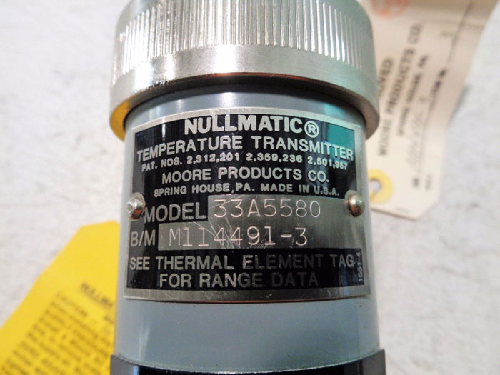 MOORE NULLMATIC TEMPERATURE TRANSMITTER 33A5580 W/ THERMAL ELEMENT 5580-A8C