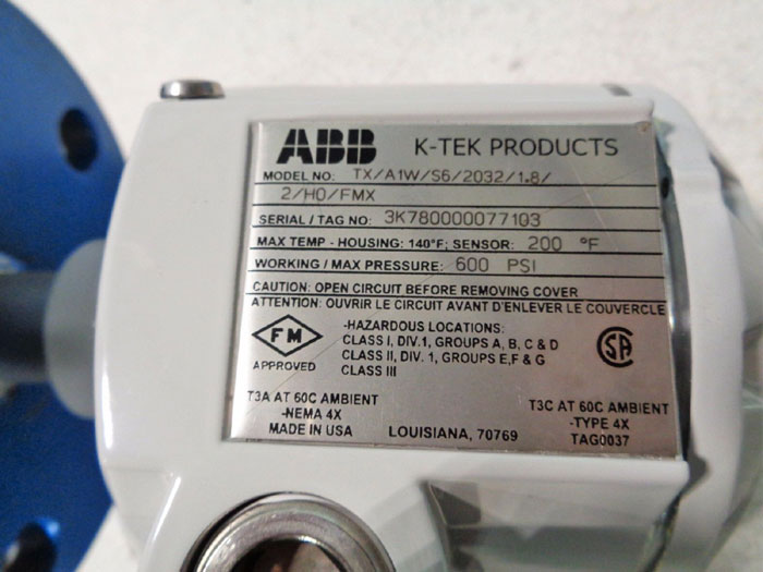 ABB K-TEK THERMAL DISPERSION SWITCHES TX/A1W/S6/2032/1.8/2/H0/FMX