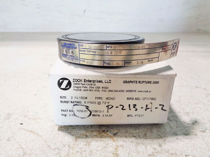 LOT OF(2) ZOOK 2" 150# GRAPHITE RUPTURE DISC CF117962, 7658-01, 709613-1