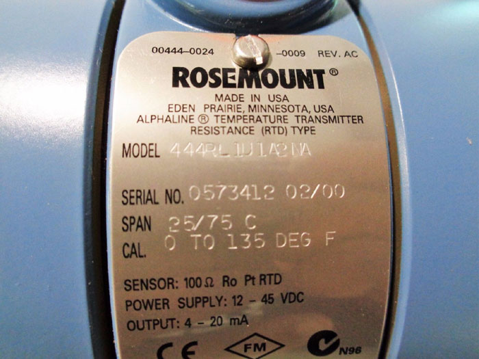 ROSEMOUNT ALPHALINE TEMPERATURE TRANSMITTER RESISTANCE RTD TYPE 444RL1U1A2NA