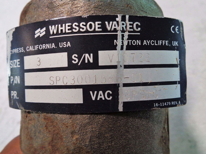 WHESSOE VAREC 3" 150# STAINLESS STEEL VACUUM RELIEF VALVE SPC3001585-01