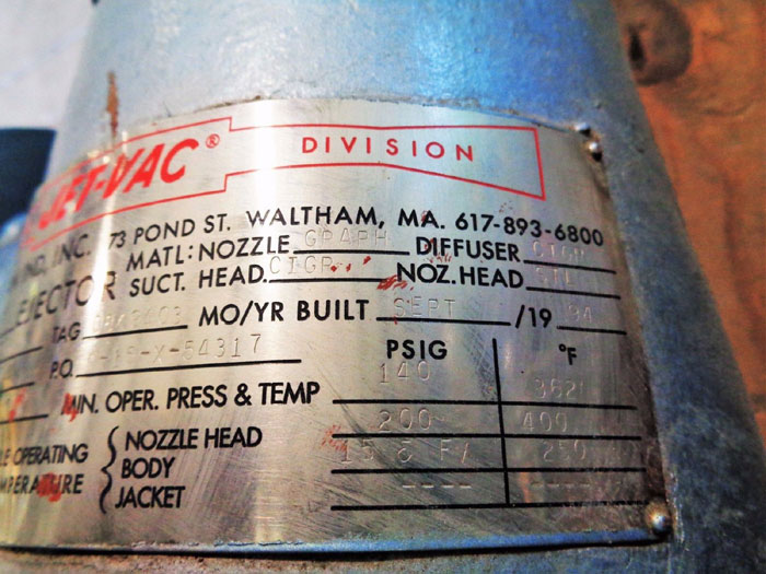 JET-VAC TYPE S-30 STEAM JET EJECTOR 3"