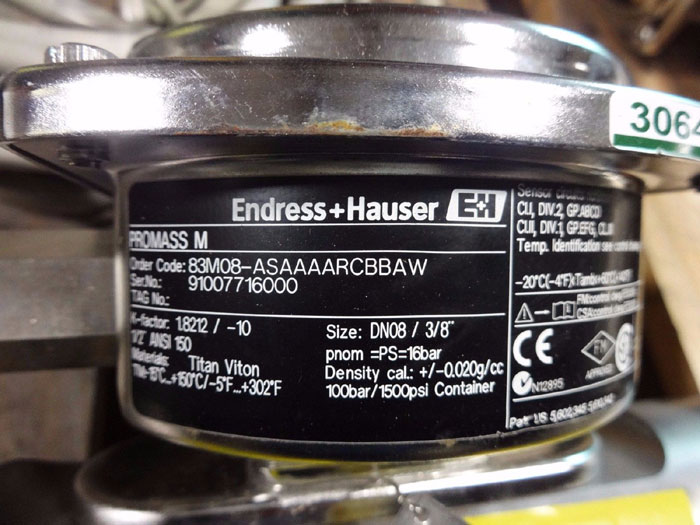 ENDRESS HAUSER 1/2" CORIOLIS FLOW METER PROMASS 83M08-ASAAAARCBBAW