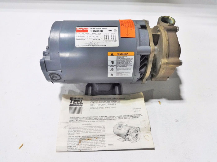 TEEL 1-1/4" CLOSE COUPLED BRONZE CENTRIFUGAL PUMP 1P793 W/ DAYTON MOTOR 3N090K