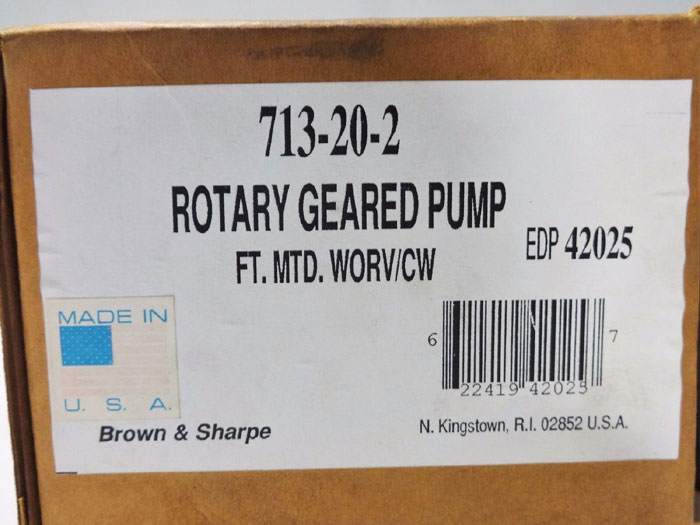 BROWN & SHARPE 1/2" ROTARY GEARED PUMP 713-20-2