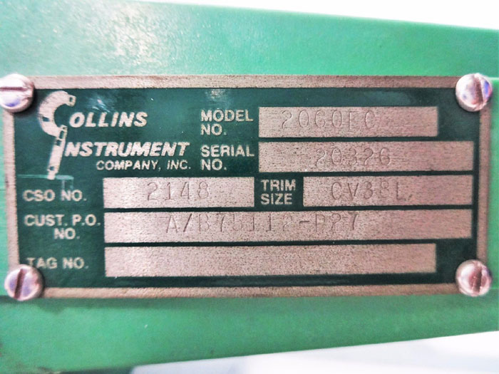 COLLINS INSTRUMENT 2" PLASTIC CONTROL VALVE 2060FC