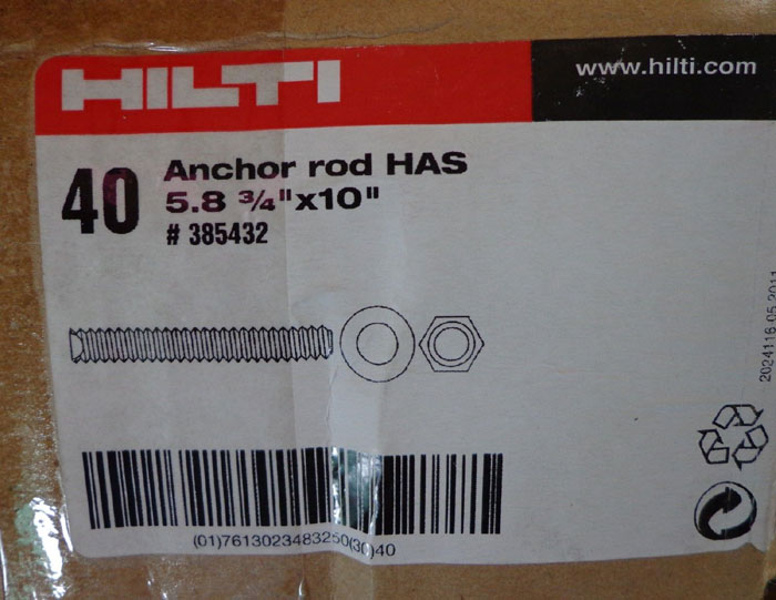 HILTI ANCHOR ROD HAS 5.8 3/4" x 10" - ITEM #385432 (CASE)